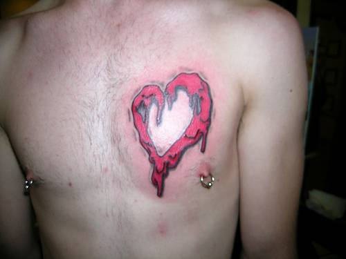 Color Bleeding Heart Animated Tattoo On Man Chest