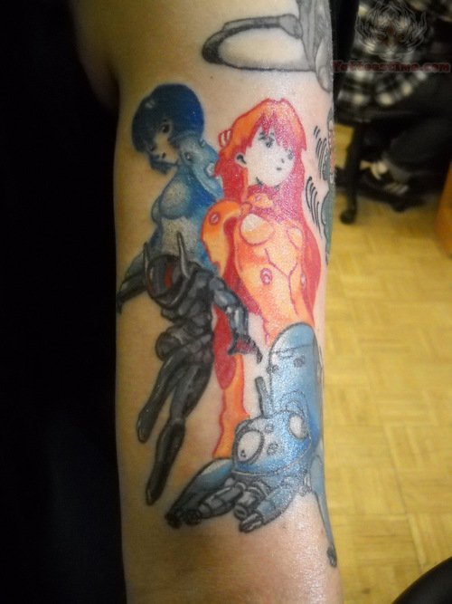 Animes Color Ink Tattoos On Biceps