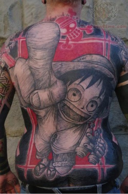 Little Swastika Anime Tattoo On Full Back
