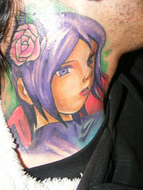 Anime Girl Tattoo On Neck