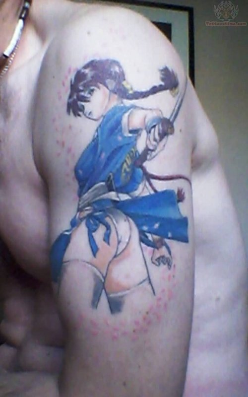 Kasumi Anime Girl Tattoo On Left Shoulder
