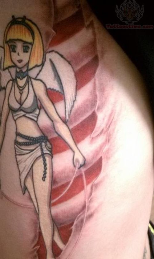 Rip Skin Anime Girl Tattoo