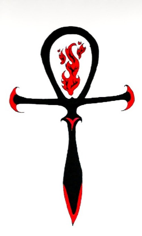 Red Flame And Black Ankh Tattoo Design