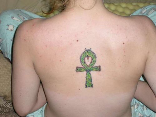 Green Ankh Tattoo On Back