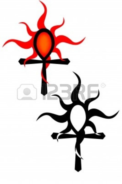 Tribal Sun and Ankh Tattoo Design