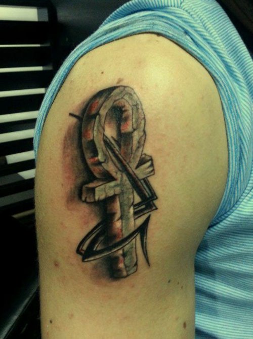 3D Ankh Tattoo On Right Shoulder