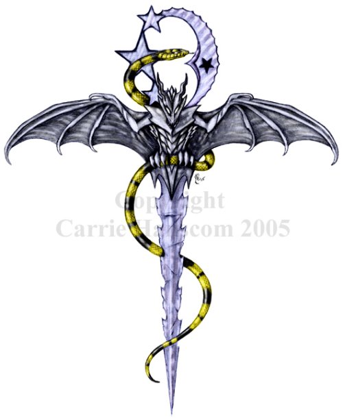 Beautiful Dragon And Ankh Tattoo Design