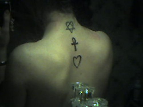Heart and Ankh Tattoo On Upperback