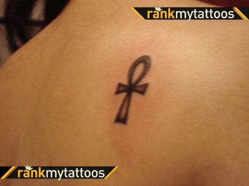 Awesome Ankh Tattoo On Right Back Shoulder