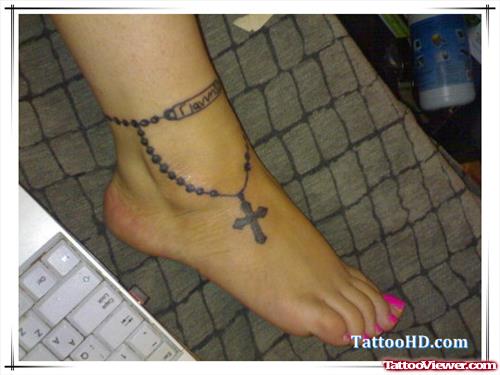 Cross Rosary Ankle Tattoo