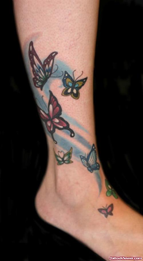 Colored Butterflies Ankle Tattoo
