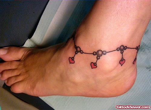 Hearts Rosary Ankle Tattoos