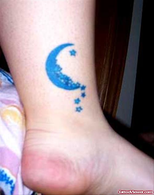 Blue Ink Moon Ankle Tattoo