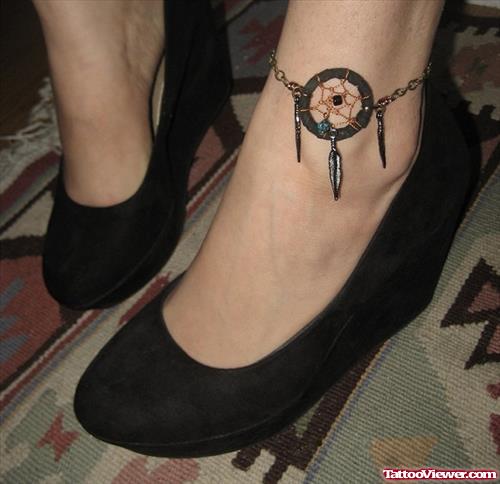 Left Dreamcatcher Tattoo On Girl Left Ankle