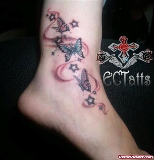 Butterflies And Stars Ankle Tattoo