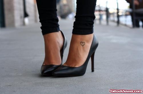 Outline Heart Ankle Tattoo For Girls