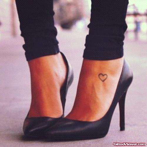 Awesome Outline HEart Ankle Tattoo For Girls
