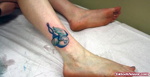 Flying Blue Swallow Ankle Tattoo