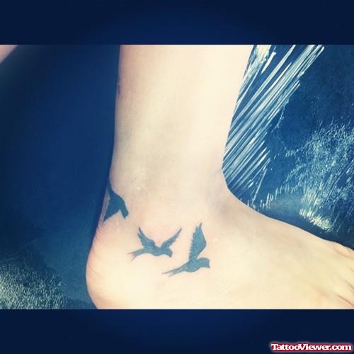 Black Ink Flying Birds Ankle Tattoo