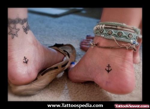 Black Anchors Ankle Tattoo