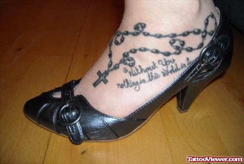 Grey Ink Cross Ankle Tattoo For Girls