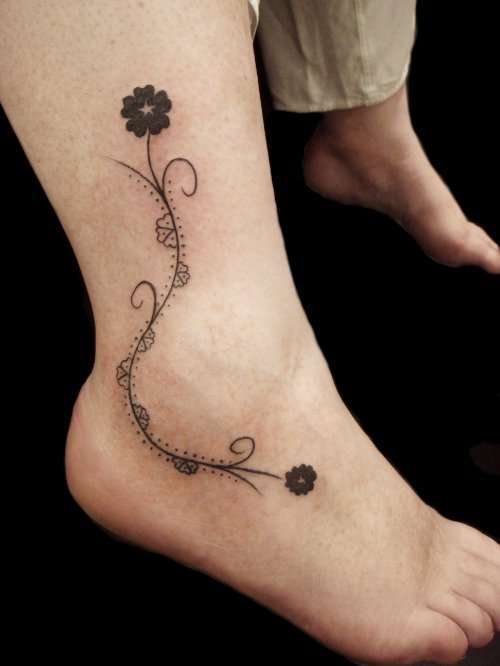 small Black Flowers Ankle Tattoo