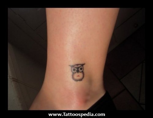 Grey Ink Owl Ankle Tattoo