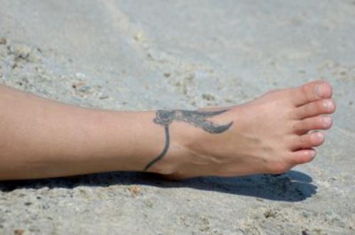 Grey Ink Feathers rosary Ankle Tattoos