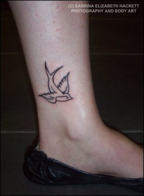 Amazing Outline Flying Bird Ankle Tattoo