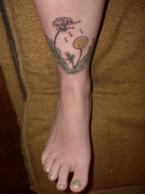 Color Flowers Ankle Tattoo For Girls