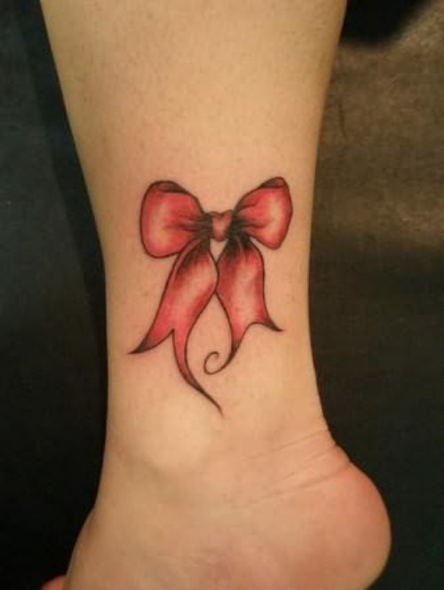 Red Ribbon Ankle Tattoo