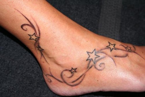 Attractive Grey Ink Stars Ankle Tattoo