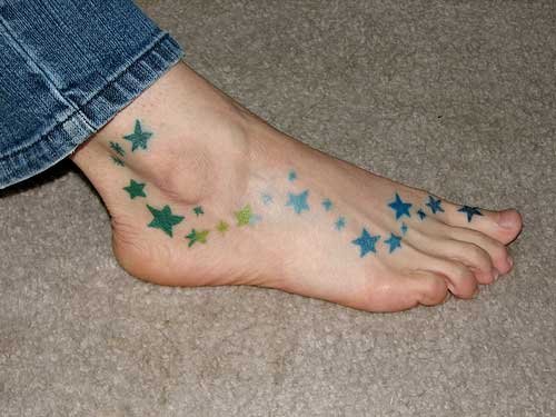 Colored Stars Right Ankle Tattoo