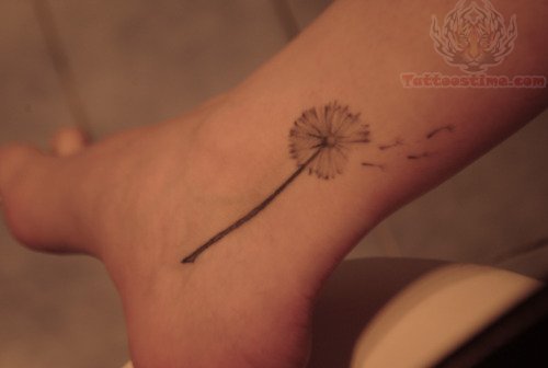 Grey Ink Dandelion Puff Ankle Tattoo