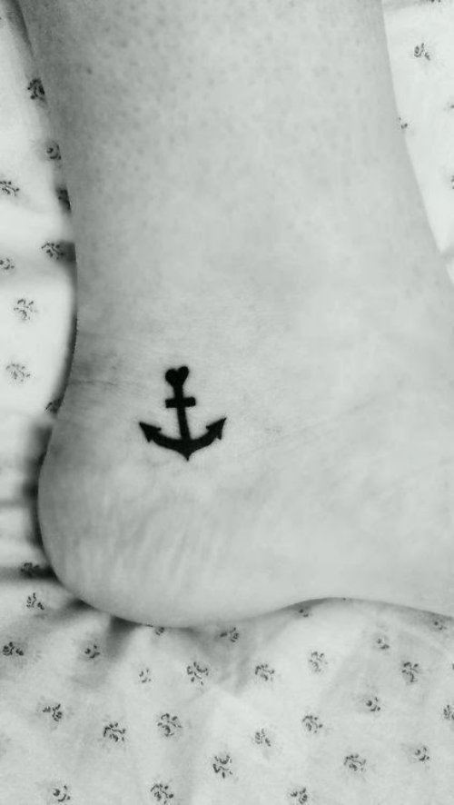 Cute Black Anchor Ankle Tattoo