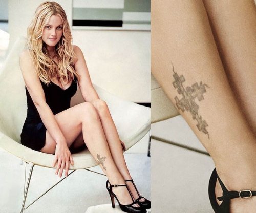 Grey Ink Cross Tattoo On Girl Right Ankle