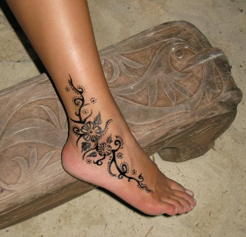 Henna Flowers Ankle Tattoo