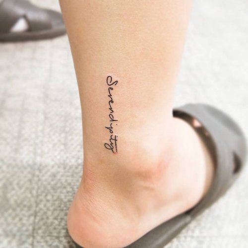 Nice Lettering Tattoo On Ankle
