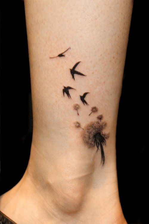Cute Ankle Tattoo Of Dandelion Puff