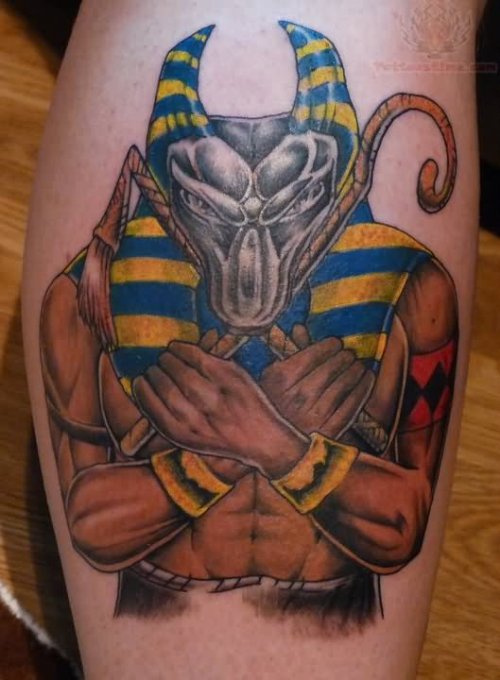 Anubis Egyptian God Color Ink Tattoo