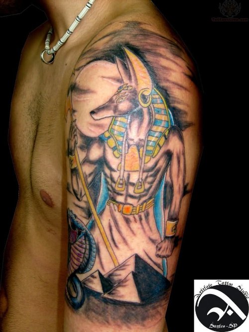 Left Shoulder Anubis Tattoo For Men