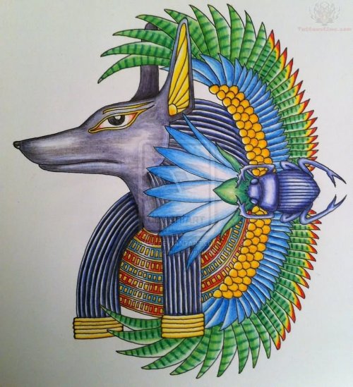 Colorful Anubis Tattoo Design