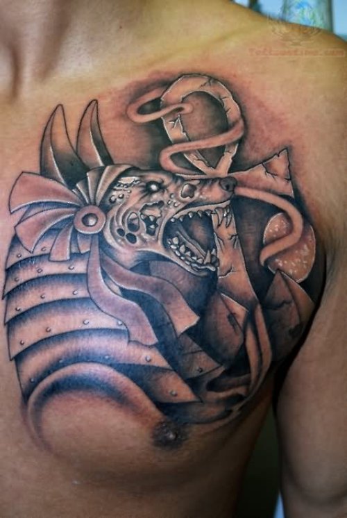 Egyptian lord Anubis Tattoo On chest