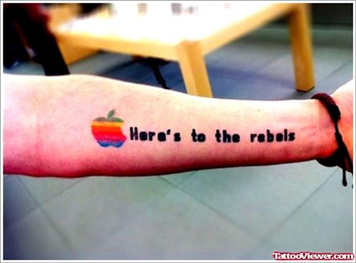 Apple Tattoo On Left Forearm