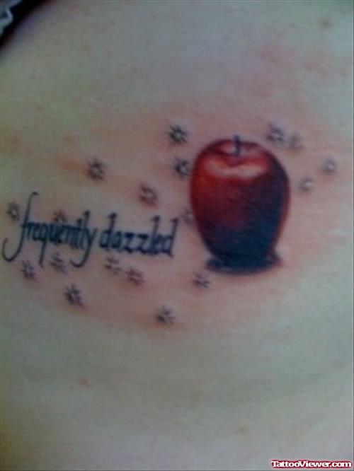 Lettering and Red Apple Tattoo