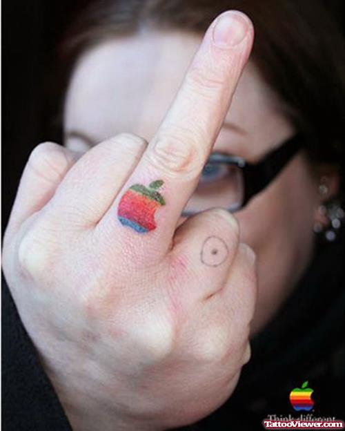 Colored Apple Tattoo On Finger