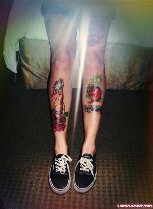 Apple Tattoos on Both Legs