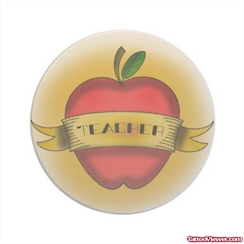 Teacher Banner With Red Apple Tattoo Design