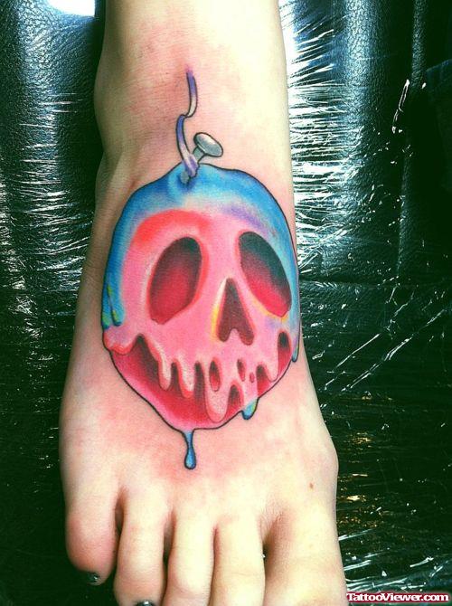 Melting Apple Tattoo On Right Foot