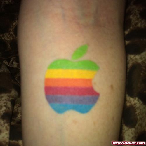 Colorful Apple Tattoos On Leg